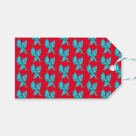 Fantasy Aqua Dragon – Betoverd Wezen Rood Cadeaulabel (Voorkant (Horizontaal))