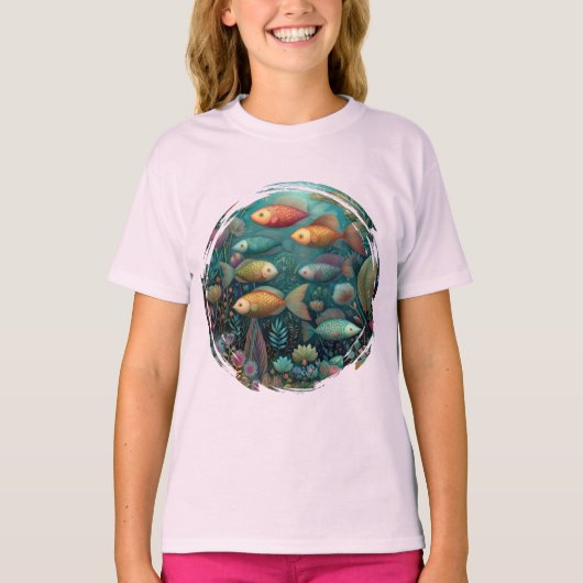 Fantasy Aquarium Whimsy Vis Kid's T-shirt (Voorkant)