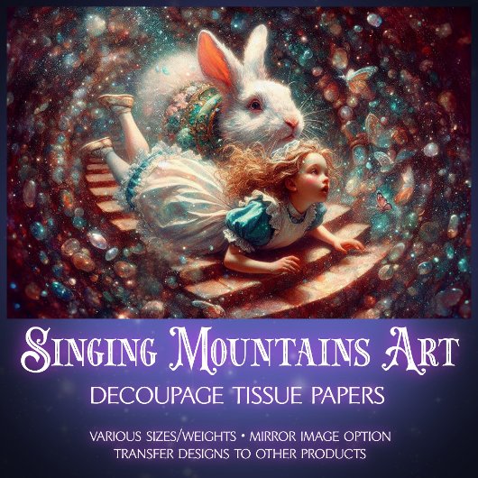 Fantasy Art Alice And Rabbit Hole Decoupage Tissuepapier