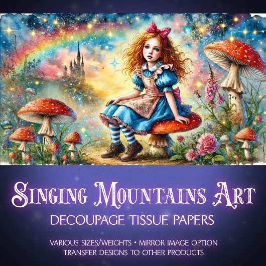 Fantasy Art Alice op paddenstoel Wonderland Decoup Tissuepapier