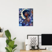 Fantasy Art Black Girl Black Queen Moon Goddess Poster (Thuiskantoor)