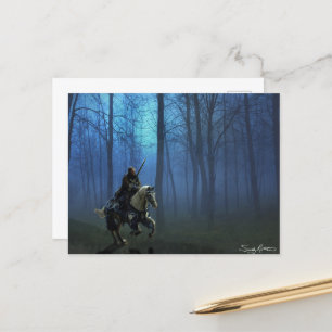Fantasy Art Blue Knight op Horseback in Moonlight Briefkaart