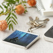 Fantasy Art Blue Knight op Horseback in Moonlight Sleutelhanger (Zijkant)