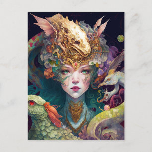 Fantasy Art Dragon Goddess Queen Briefkaart