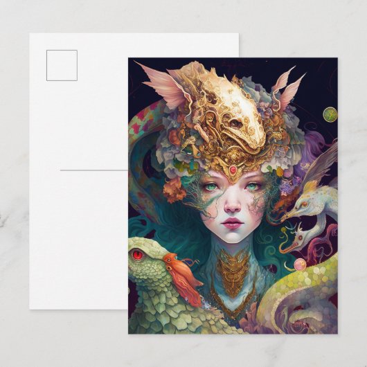 Fantasy Art Dragon Goddess Queen Briefkaart (Voorkant / Achterkant)