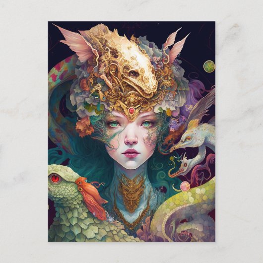 Fantasy Art Dragon Goddess Queen Briefkaart (Voorkant)