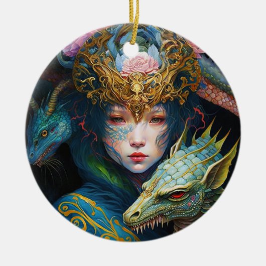 Fantasy Art Dragon Goddess Queen Ceramic Ornament (Voorkant)
