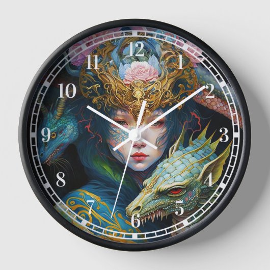 Fantasy Art Dragon Goddess Queen Clock (Voorkant)