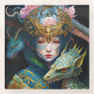 Fantasy Art Dragon Goddess Queen Glass Onderzetter
