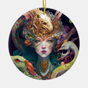 Fantasy Art Dragon Goddess Queen Keramisch Ornament