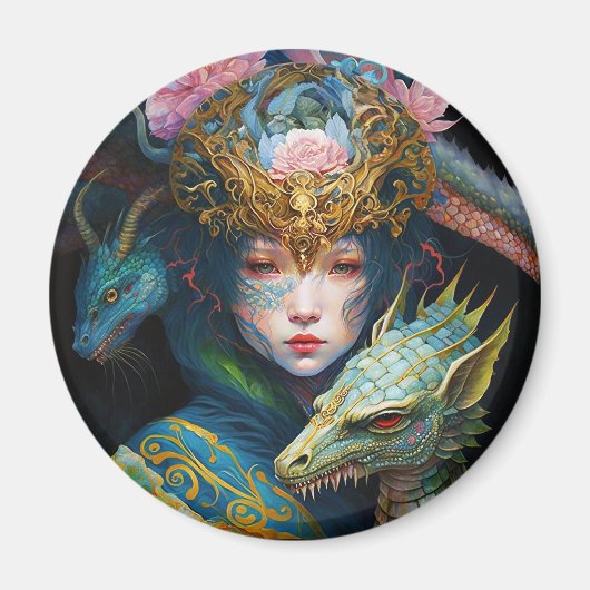 Fantasy Art Dragon Goddess Queen Magnet (Voorkant)