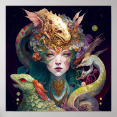 Fantasy Art Dragon Goddess Queen Poster (Voorkant)