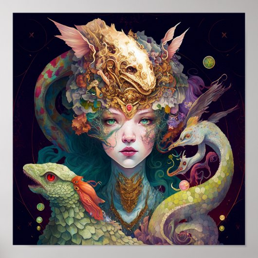 Fantasy Art Dragon Goddess Queen Poster (Voorkant)
