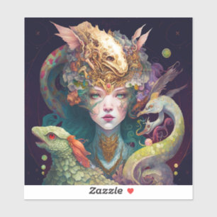 Fantasy Art Dragon Goddess Queen Sticker