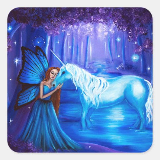 Fantasy Art Fairy en Eenhoorn Sticker (Voorkant)