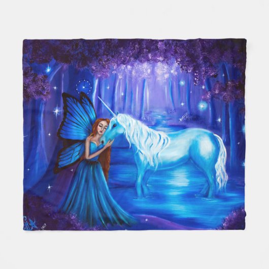 Fantasy Art Fairy en Unicorn Fleece Blanket (Voorkant (Horizontaal))