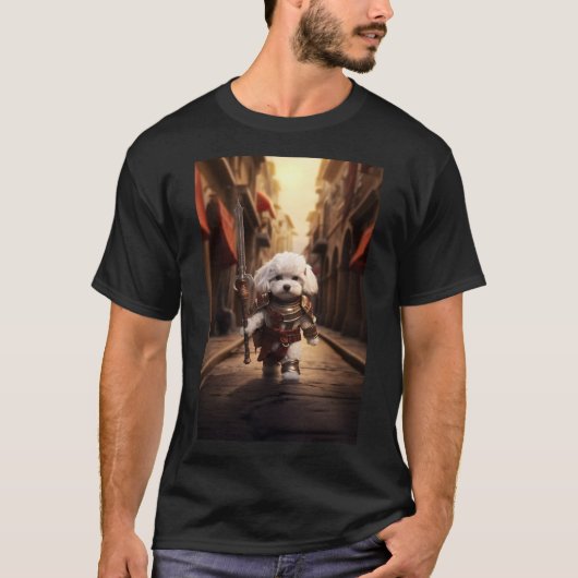 Fantasy Art: Gepantserde Mini Maltese Bichon Hond T-shirt (Voorkant)