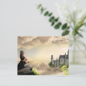 Fantasy Art Girl over het kasteel in de wolken Briefkaart (Staand voorkant)
