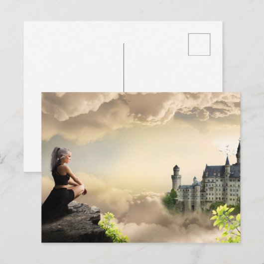 Fantasy Art Girl over het kasteel in de wolken Briefkaart (Voorkant / Achterkant)