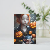 Fantasy Art Jonge Demon en Pet Halloween Briefkaar Briefkaart (Staand voorkant)