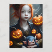 Fantasy Art Jonge Demon en Pet Halloween Briefkaar Briefkaart (Voorkant)