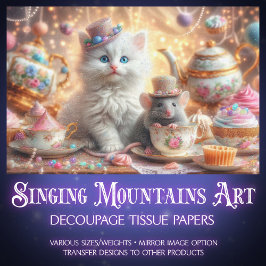 Fantasy Art Kat en Muis Tea Party Decoupage Tissuepapier