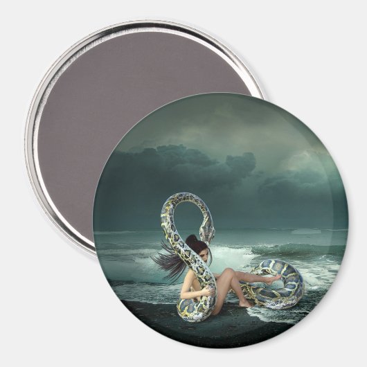 Fantasy Art Lady met Giant Snake Magnet (Voorkant / Achterkant)