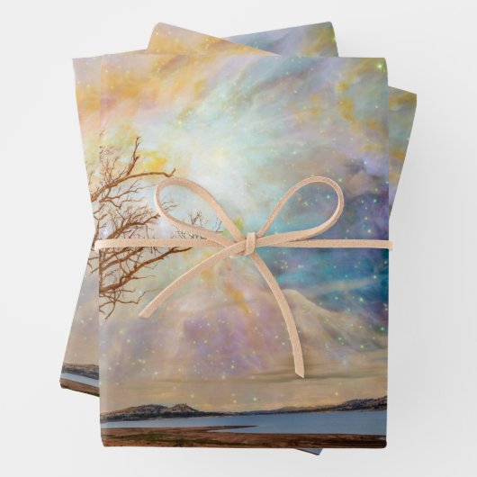 Fantasy Art Noordelijk licht Landschap met boomstr Inpakpapier Vel (In situ)