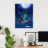 Fantasy Art Poster Maneschijn Vogel Meisje (Thuiskantoor)