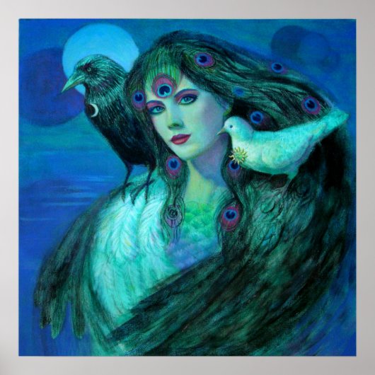 Fantasy Art Poster Peacock Feather Lady-kraai (Voorkant)