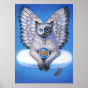 Fantasy Art Poster Yin Yang Cat Zen Buddha Angel