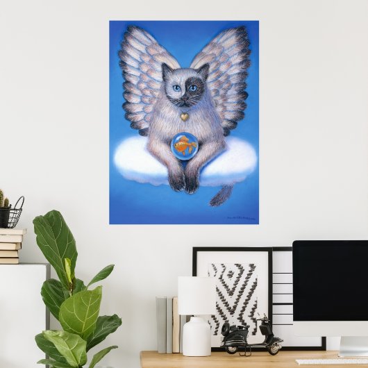 Fantasy Art Poster Yin Yang Cat Zen Buddha Angel (Thuiskantoor)