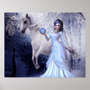 Fantasy Art Princess Poster White Stallion Forest