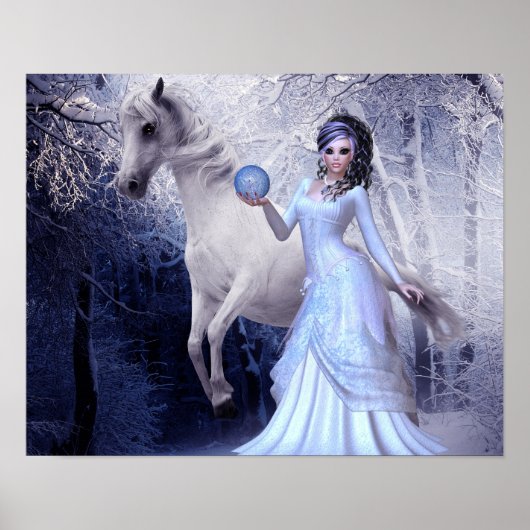 Fantasy Art Princess Poster White Stallion Forest (Voorkant)