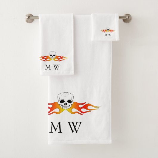 Fantasy Art Schedel- en Vlammenontwerp Monogram Bad Handdoek (Insitu)