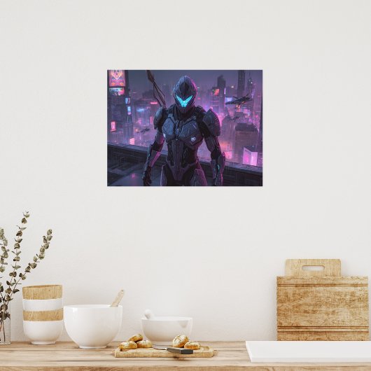 Fantasy Art- Sentinel of the Neon Divide Poster (Keuken)