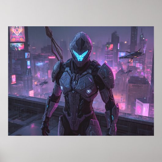 Fantasy Art- Sentinel of the Neon Divide Poster (Voorkant)