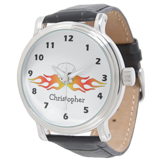 Fantasy Art Skull And Flames Design Personalised Horloge (Gekanteld)