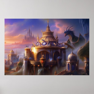 Fantasy Art Sprookjeskastelen Mystieke Draak Poster