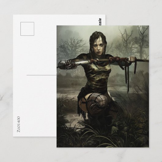 Fantasy Art, Vrouw Warrior met zwaard Briefkaart (Voorkant / Achterkant)