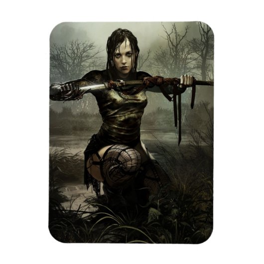 Fantasy Art, Vrouw Warrior met zwaard Briefkaart Magneet (Verticaal)