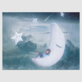 Fantasy Art Young Boy Moon Stars Clouds Tissuepapier