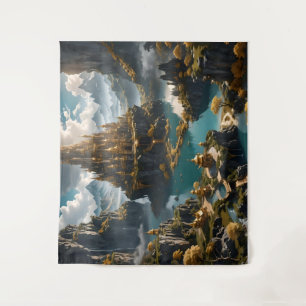 Fantasy artistiek gouden kasteel in de hemel wandkleed