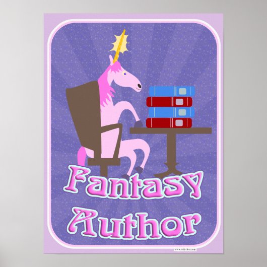 Fantasy Author Unicorn Cartoon Writing Motto Poster (Voorkant)