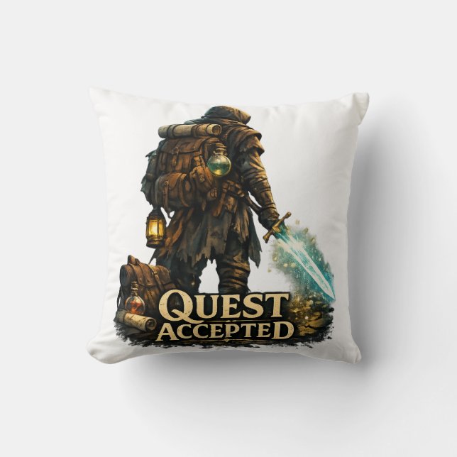 Fantasy Avonturier met Geaccepteerde Queeste Kussen (Voorkant)