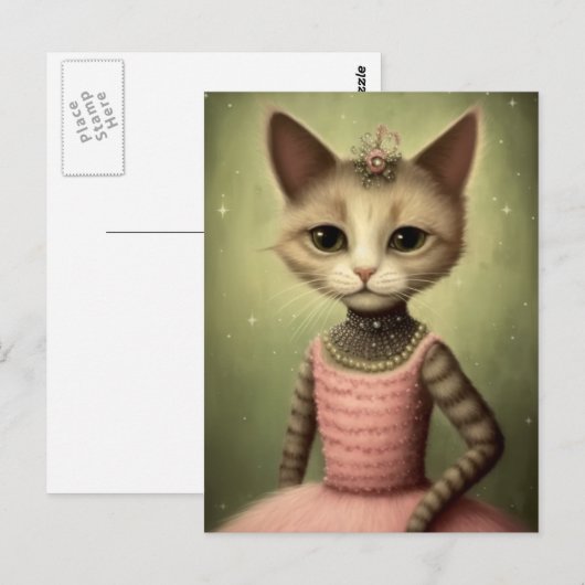 Fantasy Ballerina Kat Briefkaart (Voorkant / Achterkant)
