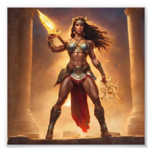 Fantasy Barbarian Warrior Queen met wapens Foto Afdruk (Voorkant)