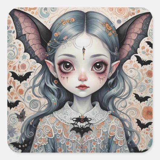 Fantasy Bat Girl Vierkante Sticker (Voorkant)
