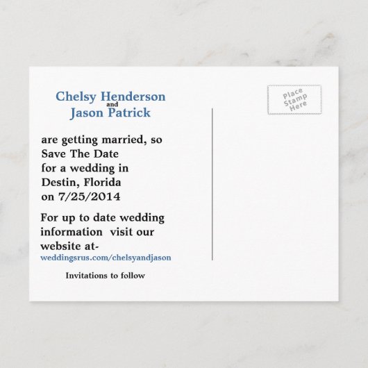 Fantasy Beach Custom Foto Bruiloft Save The Date Aankondigingskaart (Achterkant)