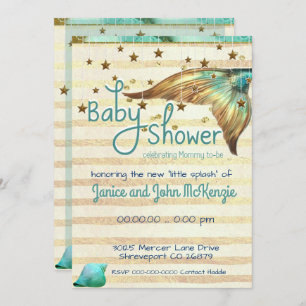 Fantasy Beach Mermaid Baby shower Invitation Kaart